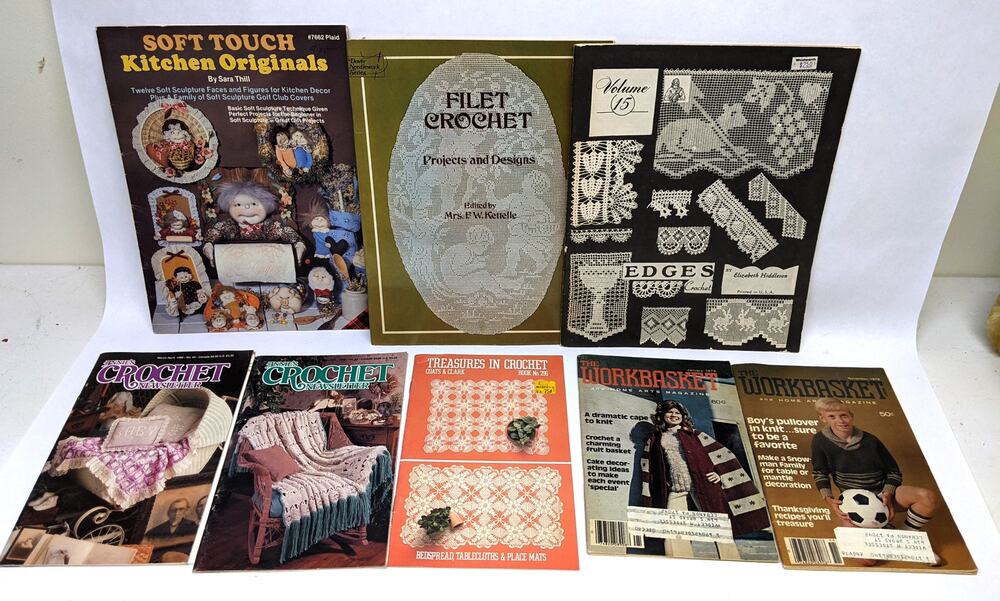 Lot of 8 Vintage Crochet, Sewing, Home Crafts Booklets from 1970s-1990s